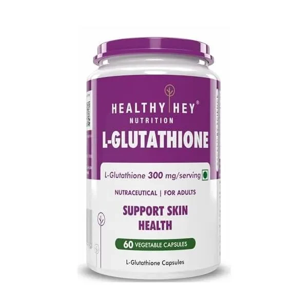 HealthyHey Nutrition Glutathione - Support Skin Health - 100% Vegetarian Source - 300mg - 60 Veg Capsules