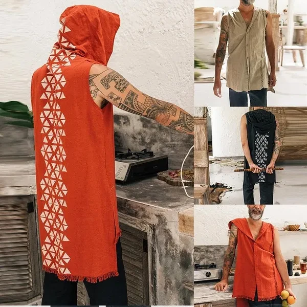 New Sleeveless Hooded Vest Men's Multi-color Shoulder Print Vest Casual Men's Wear