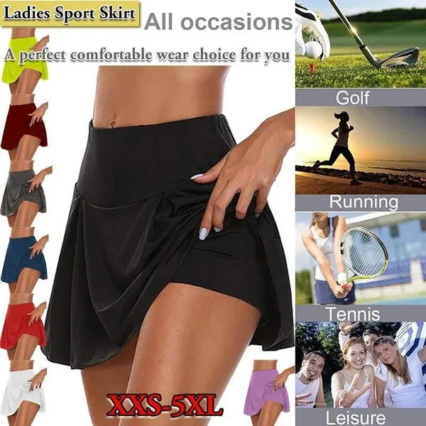 Women Fashion Double-Layer Athletic Short Skirt Fitness Yoga Short Skirt Badminton Breathable Quick Drying Skirts Ladies Sport Anti Exposure Tennis Skirt