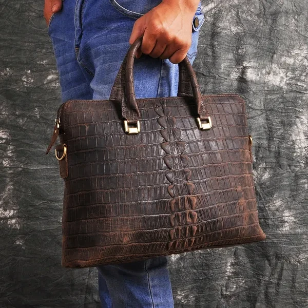 Mens genuine leather briefcase Attache Portfolio Sling Messenger Shoulder Tote 15.6" Laptop Bag
