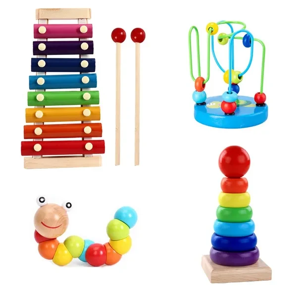 Baby Toys Rainbow Building Blocks Wooden Toys For Kids Creative Rainbow Stacker Montessori Educational Toy Children VIN