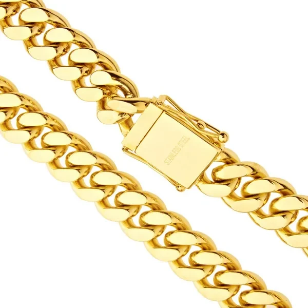 Iced Out Bling Stainless Steel Miami Cuban Chain - 14mm gold