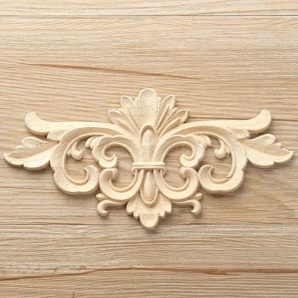 KiWarm Vintage Unpainted Wood Carved Decal Corner Onlay Applique Frame For Home Furniture Wall Cabinet Door Decor Crafts 2210cm
