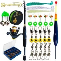 SOUGAYILANG Travel Telescopic Fishing Rod Reel Combos Kit Freshwater Saltwater Fishing Set with Full Fishing Accessories