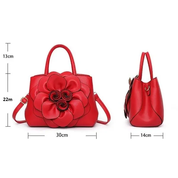 Vintage Women Leather Handbag Hollow Out 3D Rose Flowers Casual Crossbody Shoulder Bag Party Bag Purse