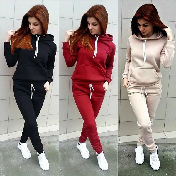 New Fashion Women Autumn Tracksuits Long Sleeve Hooded Sweatshirts+ Long Pants Two Piece Set Sportsuit