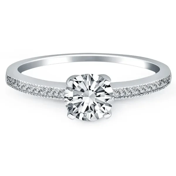 14k White Gold Classic Diamond Pave Solitaire Engagement Ring