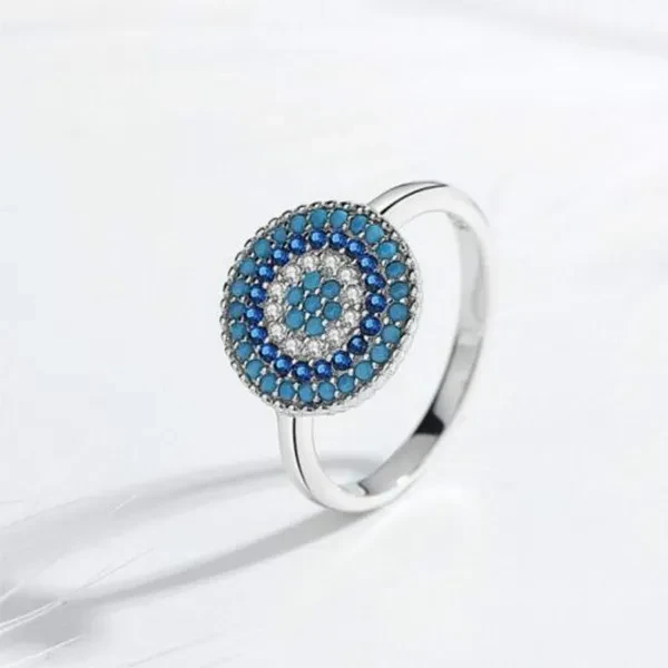Blue Turquoise Evil Eye Rings For Women Authentic 925 Sterling Silver Lucky Turkish Eyes Charm CZ Stone Ringlet Jewelry