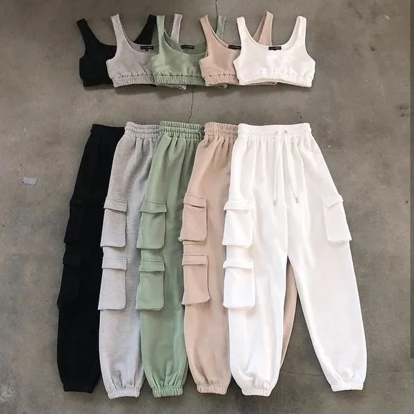 Women Two Piece Set Suits Outdoor Tracksuit Outfits Autumn Fashion Pure Color Yoga Crop Top and Sweatpants Sports Sets Everyday Wear
