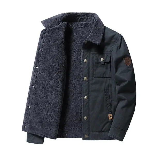 Men Fashion Jacket Casual Warm Fleece-lined Jacket Oversized Coat with Lapels M-5XL