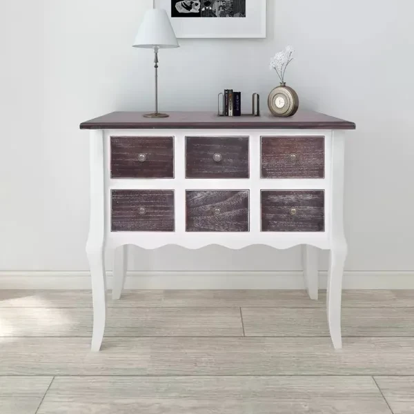 Console Cabinet 6 Drawers Brown and White Wood Kommode Dressoir Commode