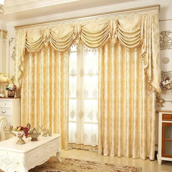 1 Piece European Curtain cloth or tulle Luxury Window Curtains for Bedroom Elegant Damask Pattern Curtains Swag Valance
