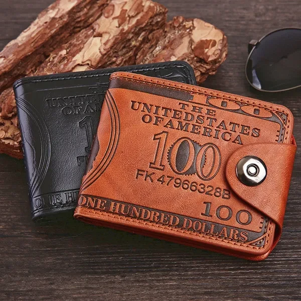 Retro fashion Men's Leather Wallets Dollar Pattern Casual Credit Card Holder Purse Wallet For Men Wallet Business card holder with multiple card slots