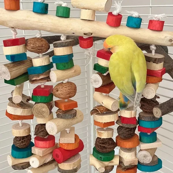 Pet Bird Tooth Chew Toy Natural Block Colorful Bark for Cockatiel Conure